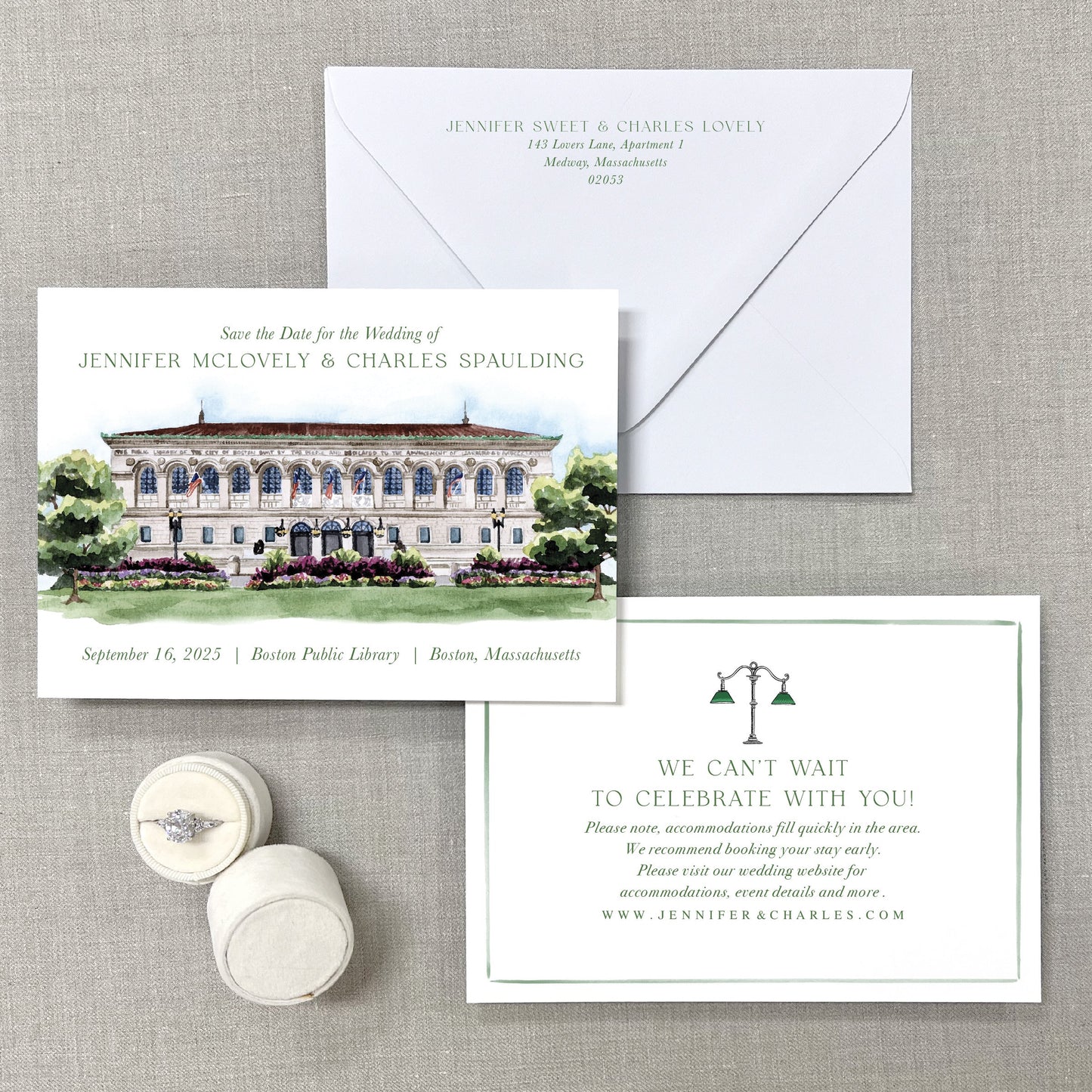 Boston Public Library, Boston Massachusetts Watercolor Venue Save The Dates