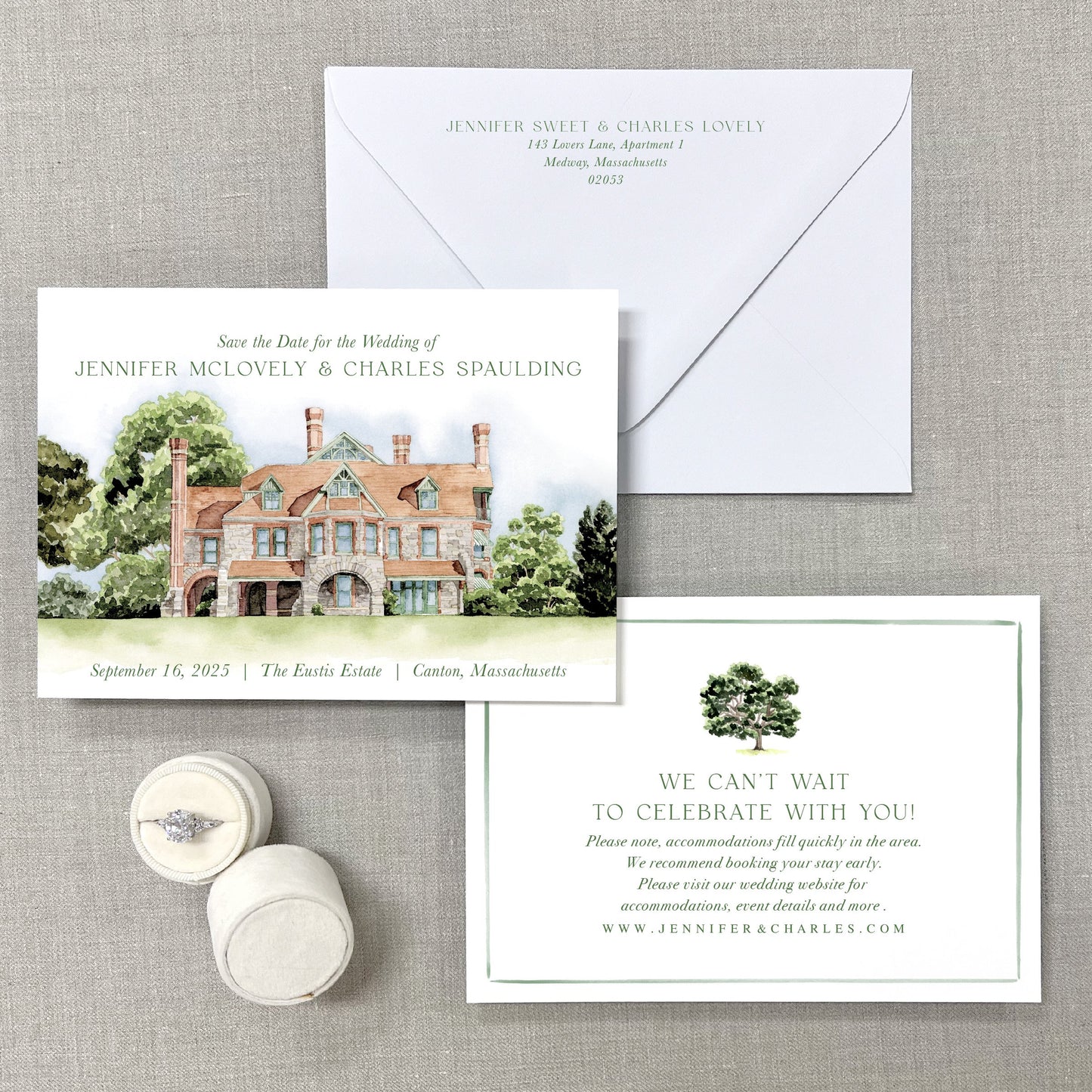 Eustis Estate, Canton, Massachusetts Watercolor Venue Save The Dates