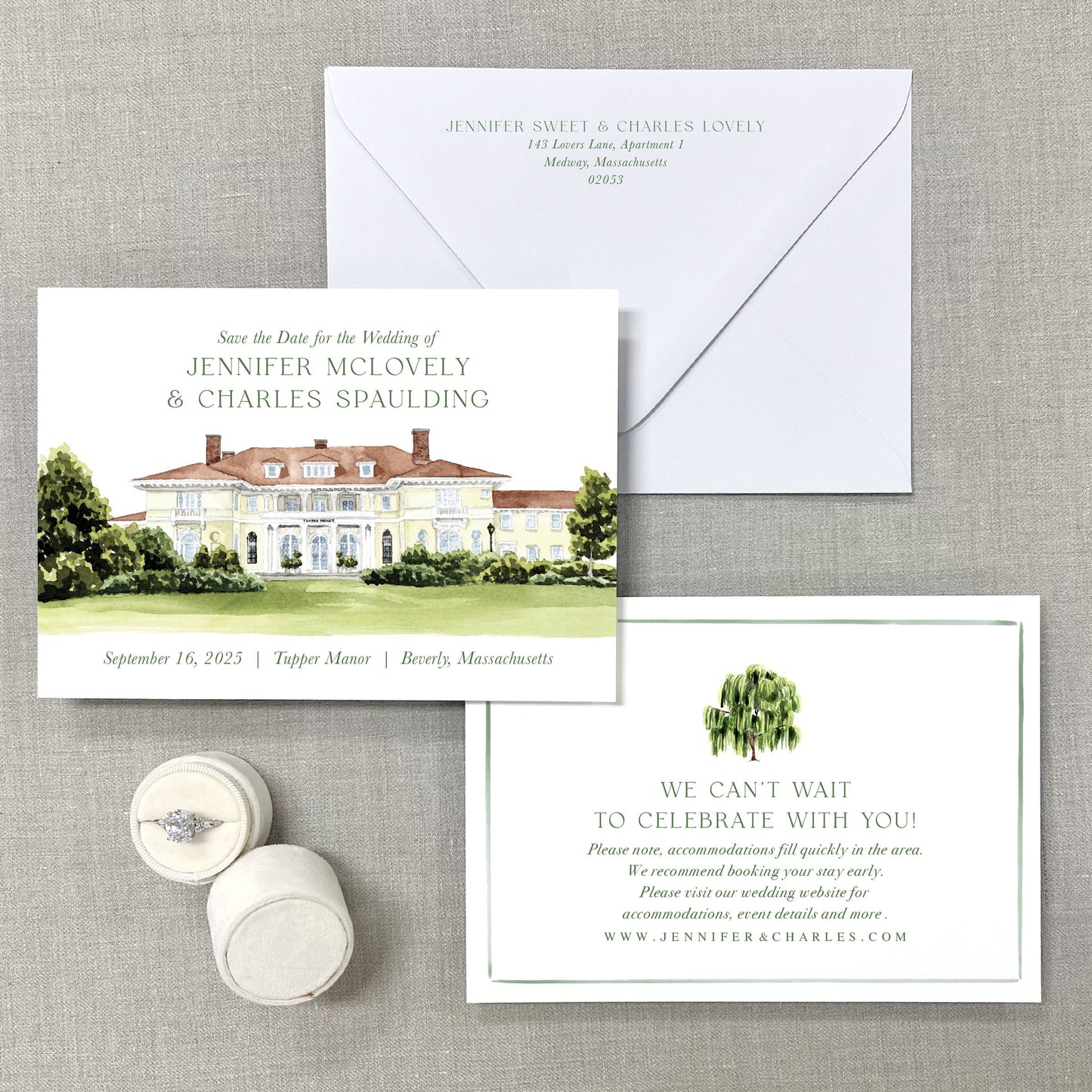 Tupper Manor, Beverly, Massachusetts Watercolor Venue Save The Dates