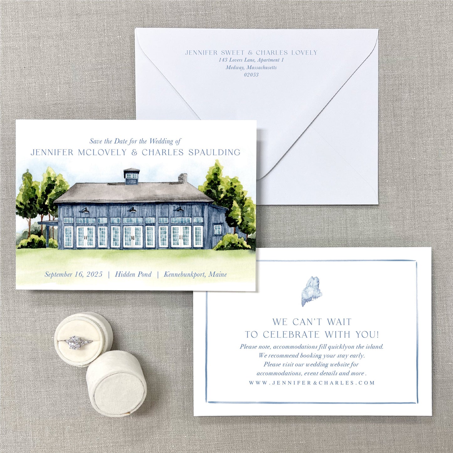Hidden Pond, Kennebunkport Maine Watercolor Venue Save The Dates