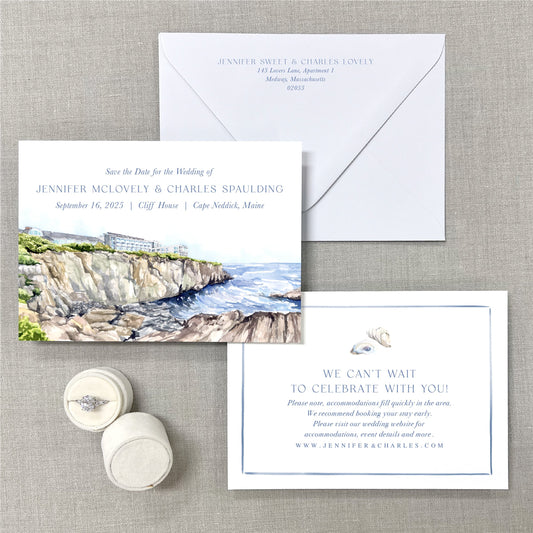 Cliff House (Cliff View), Cape Neddick Maine Watercolor Venue Save The Dates