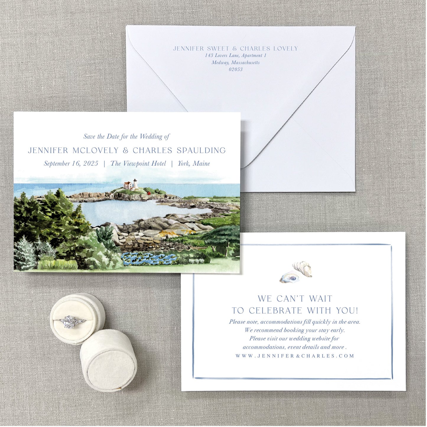 Viewpoint Hotel, Lighthouse, York, Maine Watercolor Venue Save The Dates