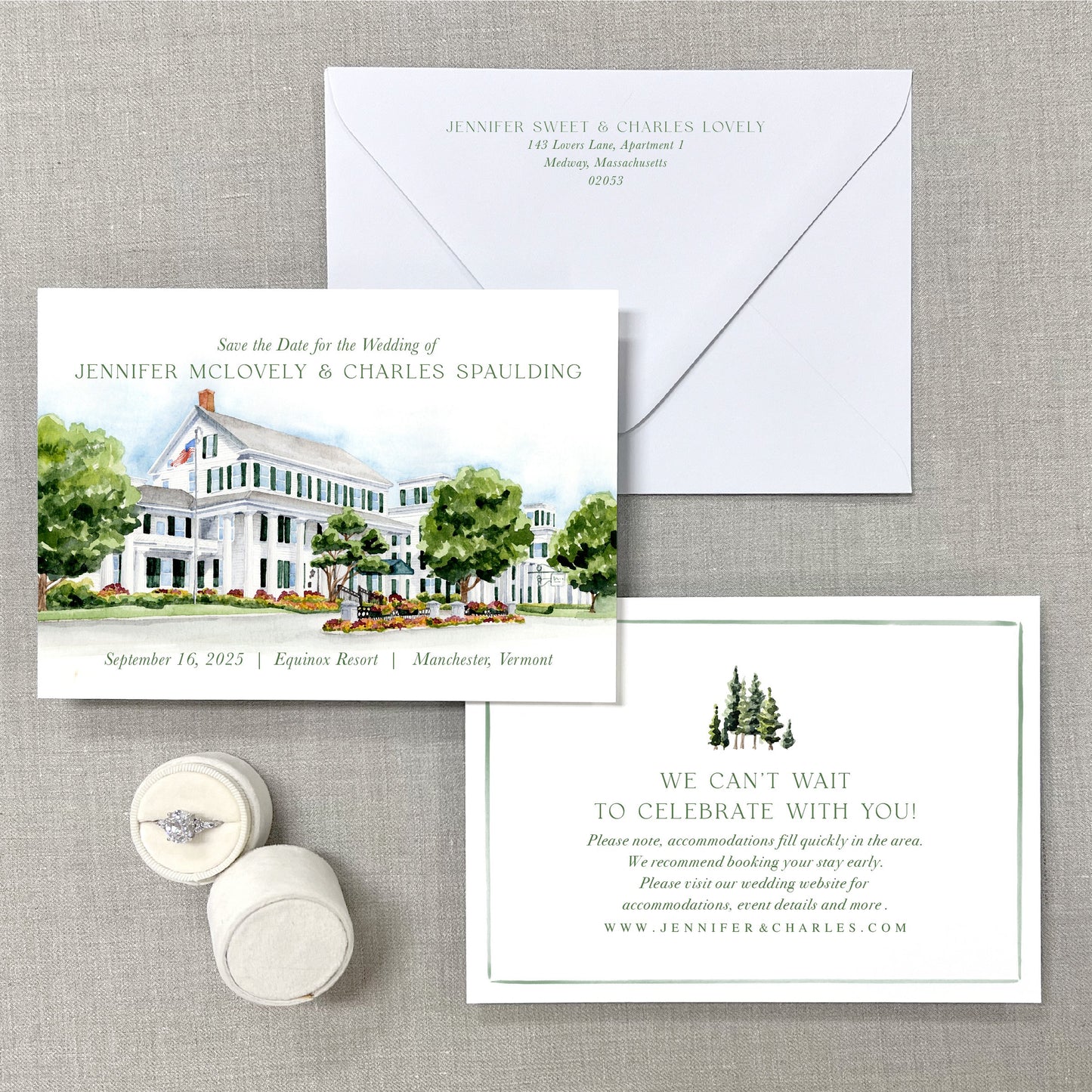 Equinox Resort, Manchester, Vermont Watercolor Venue Save The Dates