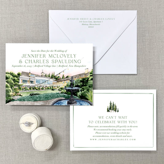 Bedford Village Inn, Bedford, New Hampshire Watercolor Venue Save The Dates