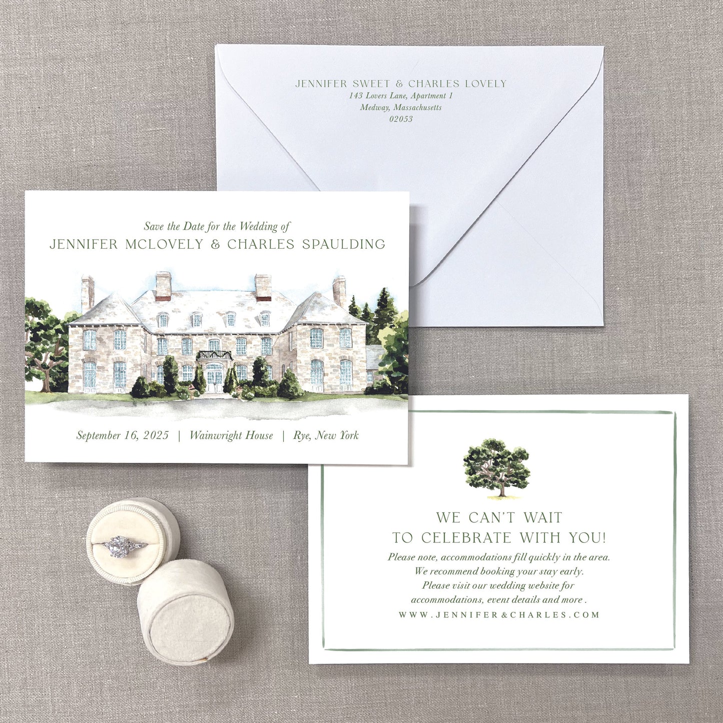 Wainwright House, Rye, New York Watercolor Venue Save The Dates