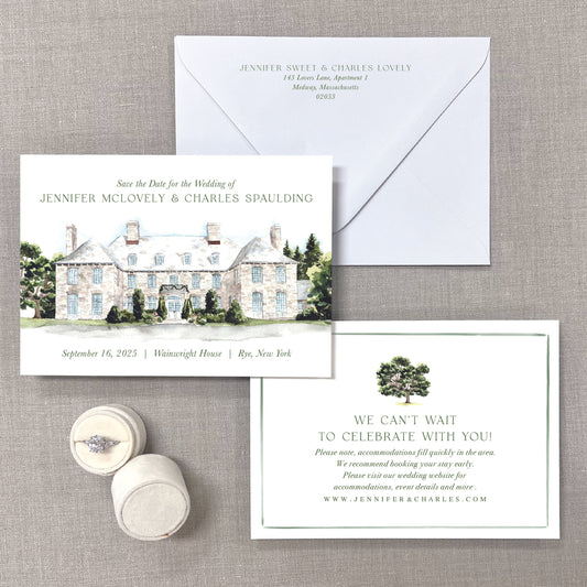 Wainwright House, Rye, New York Watercolor Venue Save The Dates
