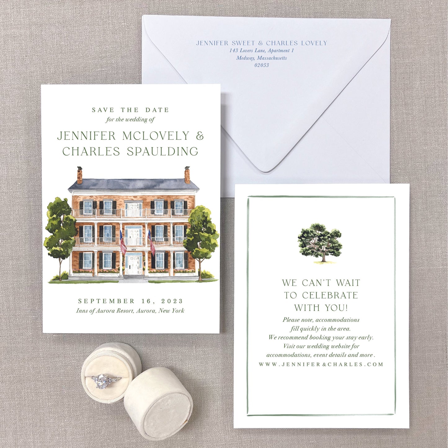 Inns Of Aurora Resort, Aurora, New York Watercolor Venue Save The Dates