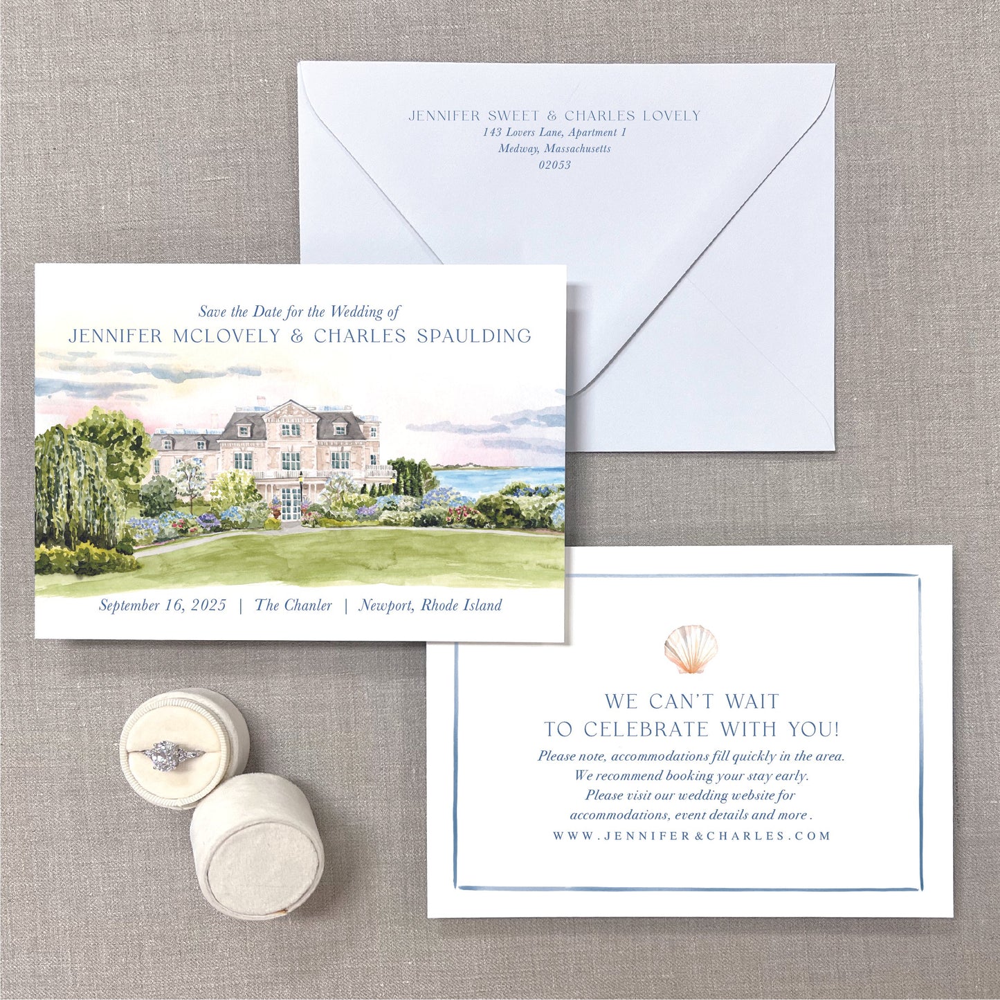 Chanler, Newport, Rhode Island Watercolor Venue Save The Dates