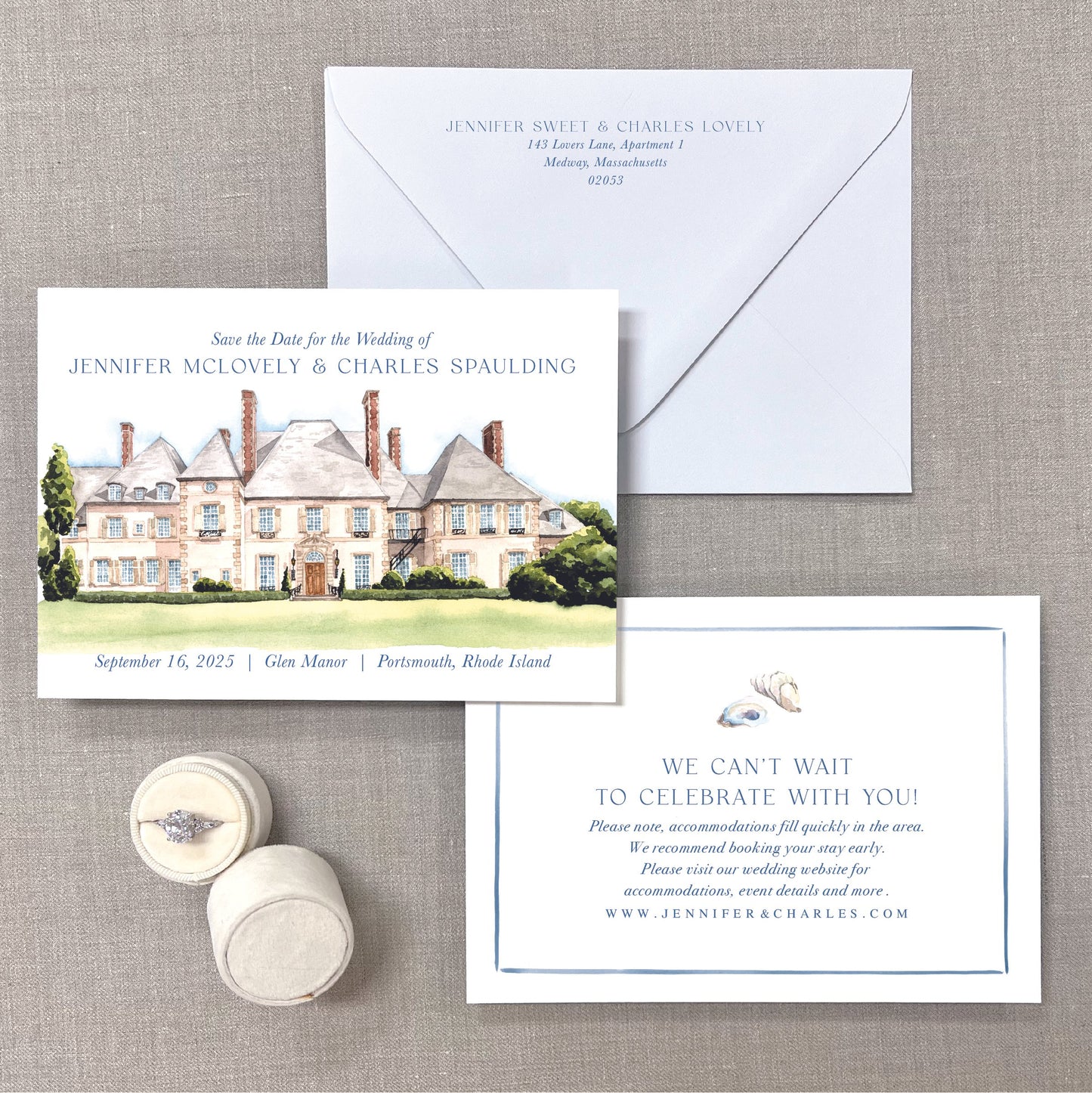Glen Manor, Portsmouth, Rhode Island Watercolor Venue Save The Dates
