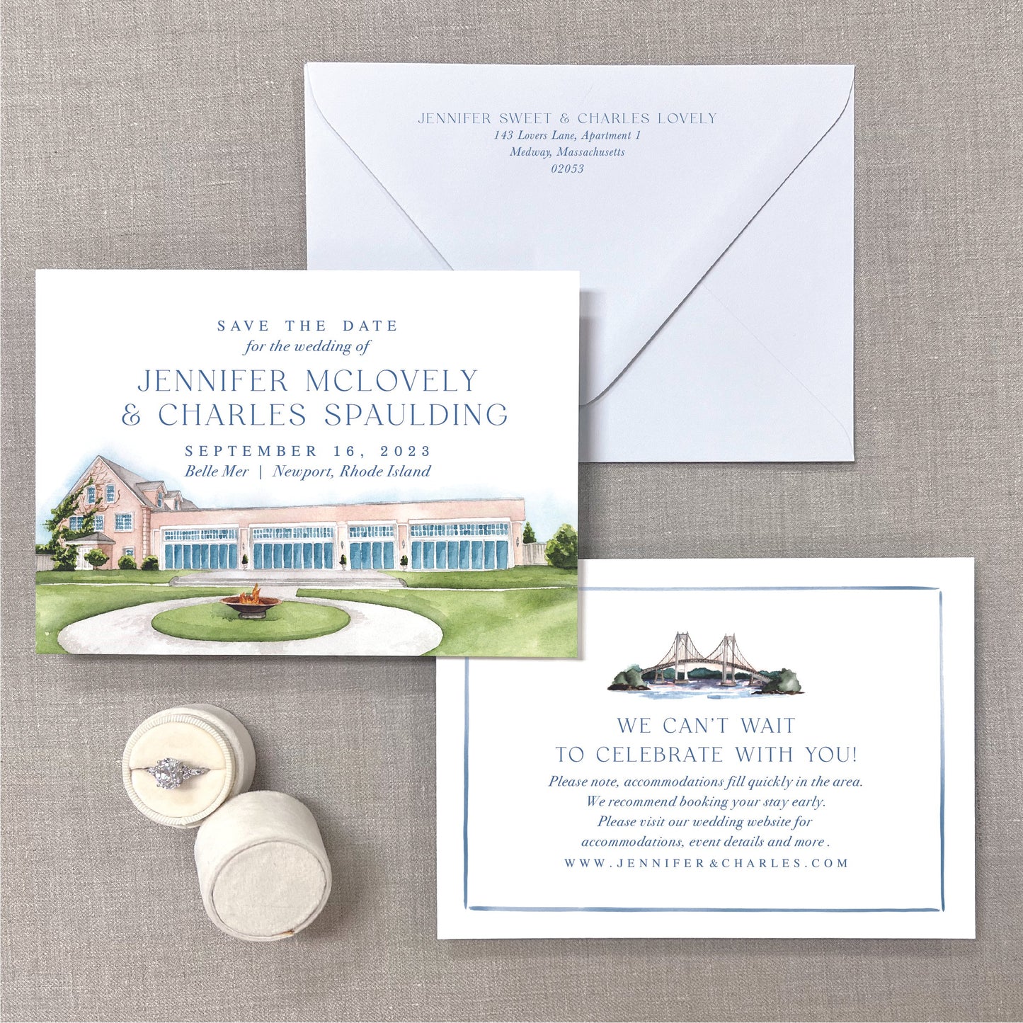 Belle Mer, Water Salon, Newport, Rhode Island Watercolor Venue Save The Dates