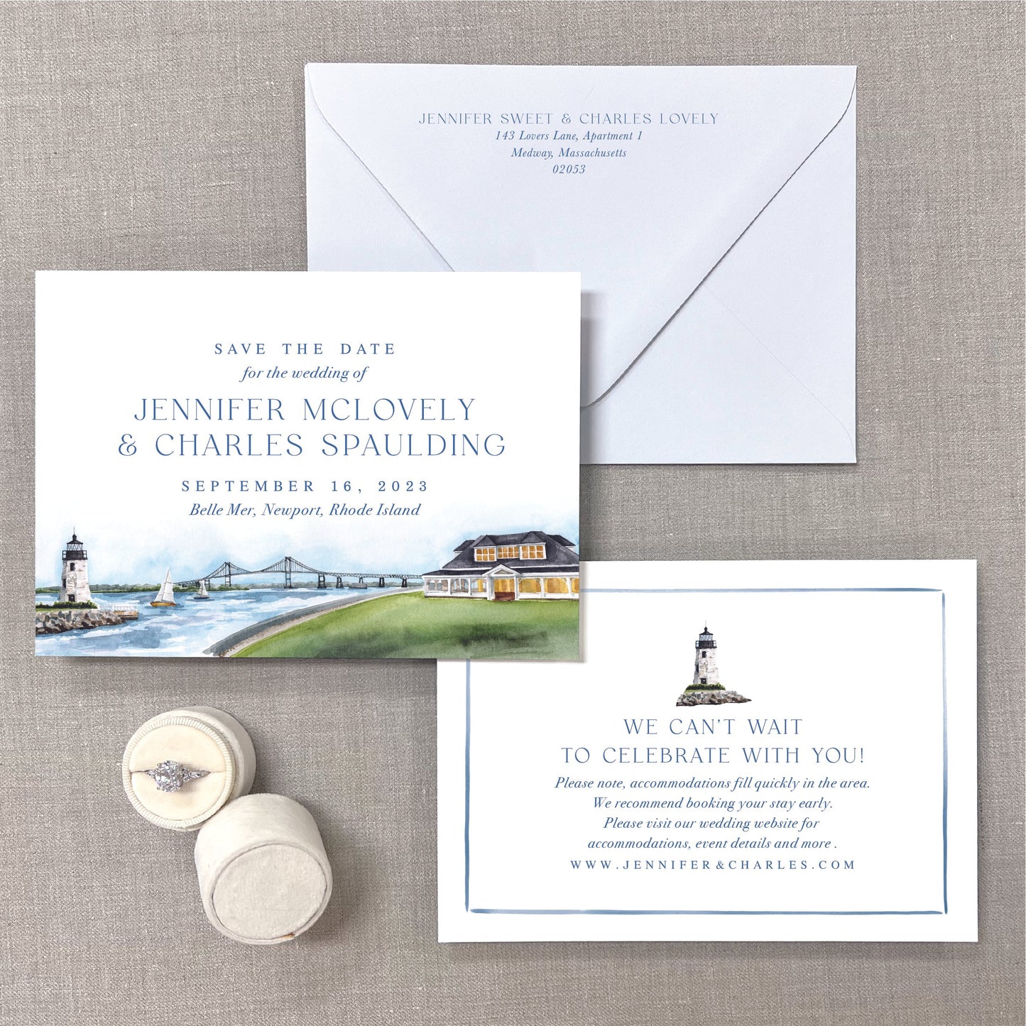 Belle Mer, Island House, Newport, Rhode Island Watercolor Venue Save The Dates