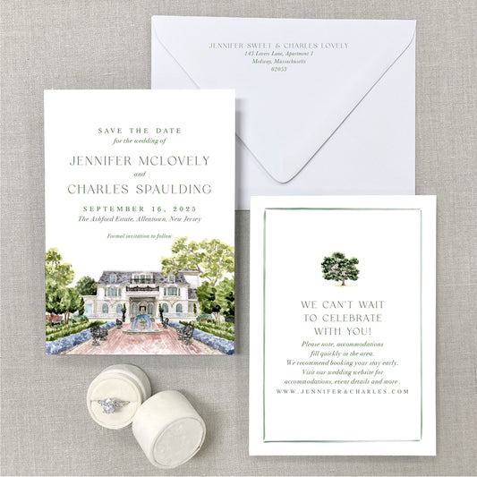 Ashford Estate, Allentown New Jersey Watercolor Wedding Venue Save The Dates