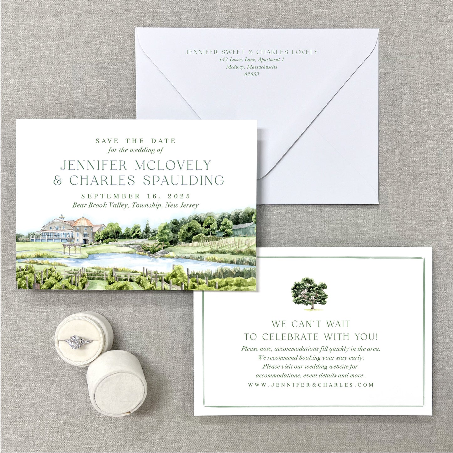 Bear Brook Valley, Township, New Jersey Watercolor Wedding Venue Save The Dates