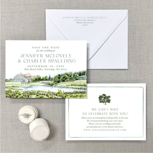 Bear Brook Valley, Township, New Jersey Watercolor Wedding Venue Save The Dates