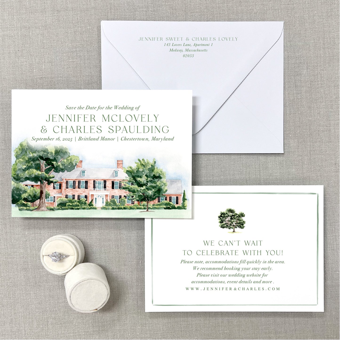 Brittland Manor, Chestertown, Maryland, Watercolor Wedding Venue Save The Dates