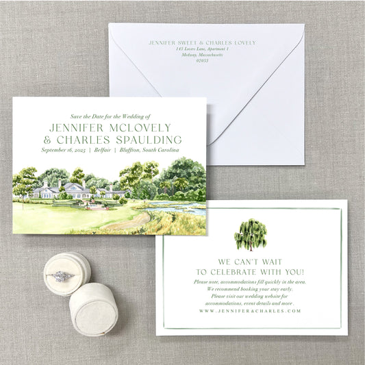 Belfair, Bluffton, South Carolina, Watercolor Wedding Venue Save The Dates
