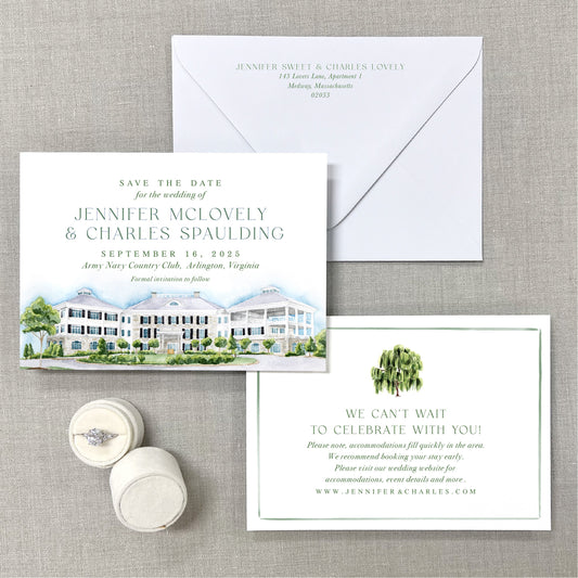 Army Navy Country Club, Arlington, Virginia, Watercolor Wedding Venue Save The Dates
