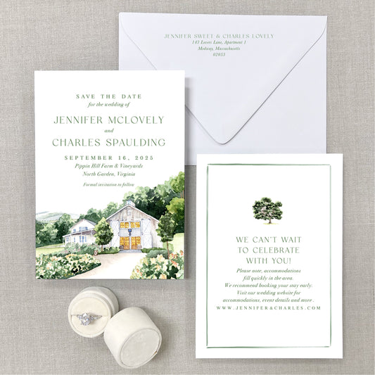 Pippin Hill Farm & Vineyards, North Garden, Virginia, Watercolor Wedding Venue Save The Dates