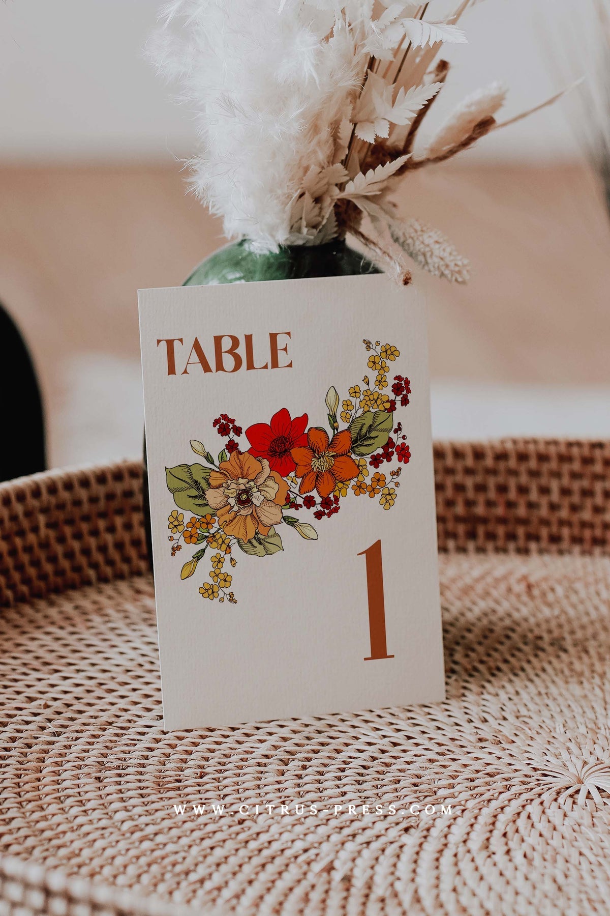 Retro 70S Flower | 5X7 Table Numbers | Editable Template