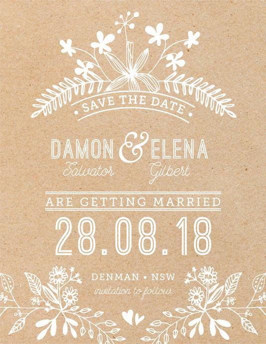 Rustic Floral Sketch Save The Date Cards by Kat M.