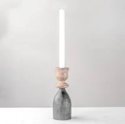 8" Black/Wood Taper Candle Holder