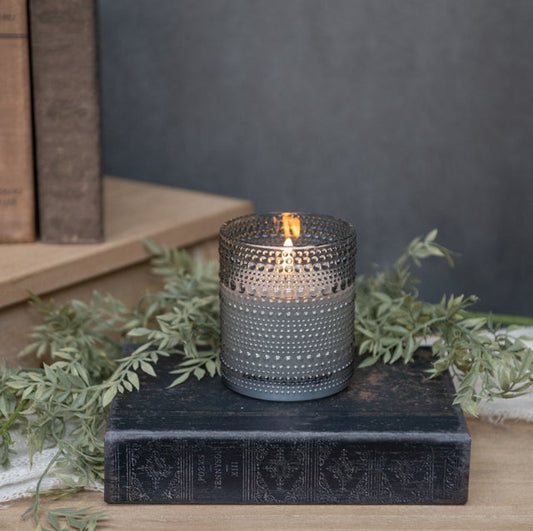 Gray Beaded Glass LED Timer Candle