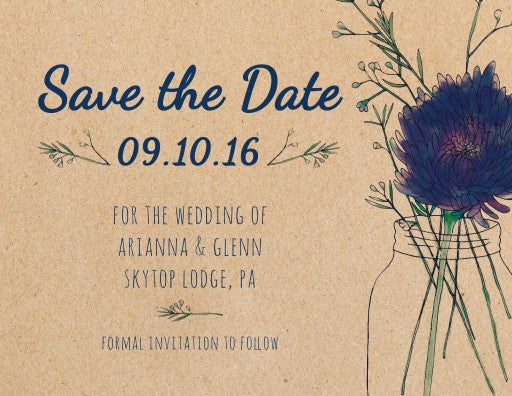 Rustic Mason Jar Flowers Save The Date Cards by Cardine C.