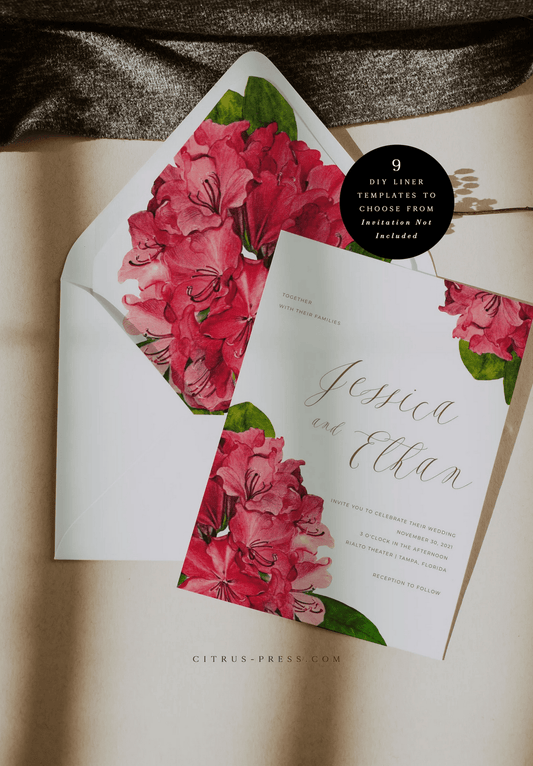 Bougainvillea Wedding Invitation Envelope Liners | Assorted Sizes | Printable Template