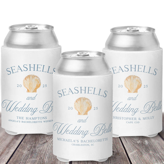 Seashells & Wedding Bells Can Coolers