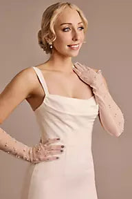 Sheer Scattered Pearl Elbow-Length Gloves