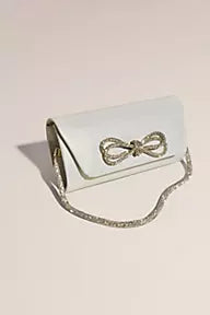 Satin Clutch With Thin Rhinestone Bow