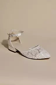 Embroidered Low Block Heels with Ankle Strap