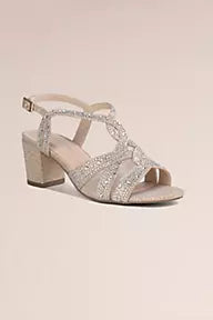 Nadia Mesh and Diamonte T-Strap Block Heels