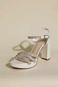 Satin and Crystal Platform Block Heels