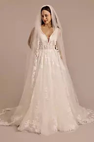Tulle Cathedral Veil with Lace Appliques