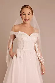 Floral Applique Trim Mid-Length Veil