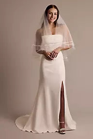 Two-Tier Mid-Length Tulle Veil with Satin Trim