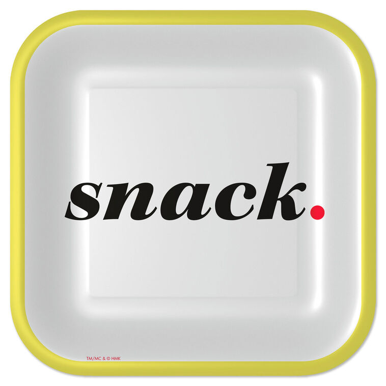 "Snack" Black and White Square Dessert Plates, Set of 8