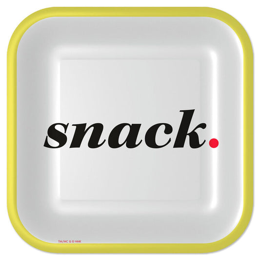 "Snack" Black and White Square Dessert Plates, Set of 8