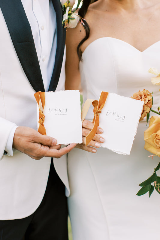 Handmade Vow Books with velvet ribbon
