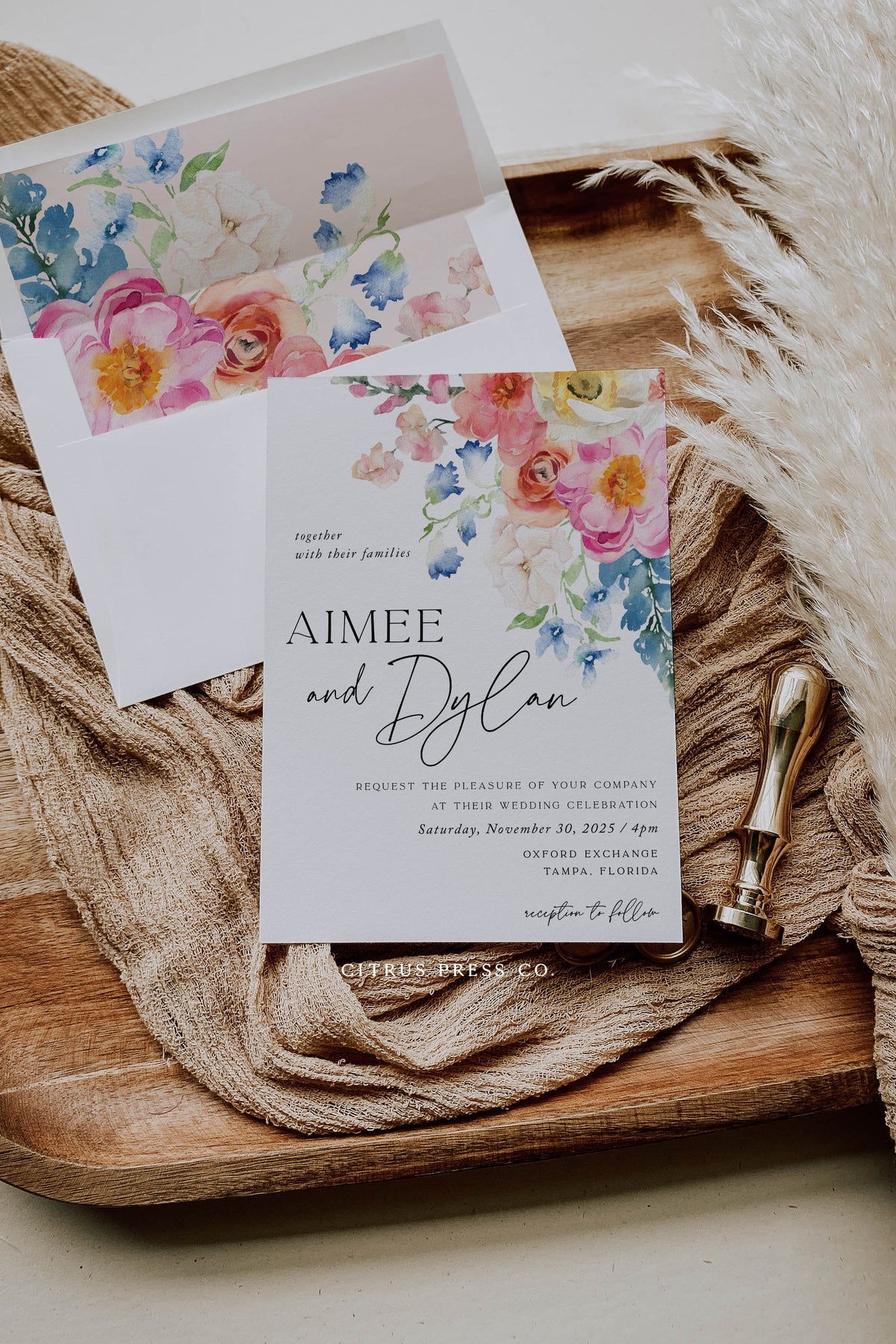 Blue Floral Wedding Invitation | Template