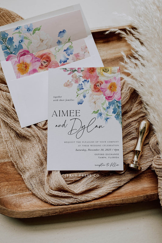 Blue Floral Wedding Invitation | Template
