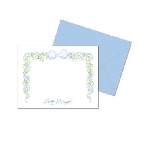 Blue Watercolor Bow Garland Stationery