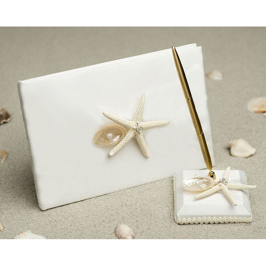 "Starfish & Shell" Beach Wedding Guest Book and Pen Set