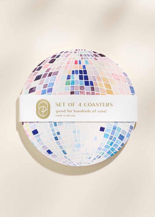 Rainbow Disco Ball ReUSAble Chipboard Coasters - Set of Four