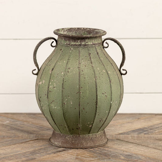 Green Metal Two Handle Vase