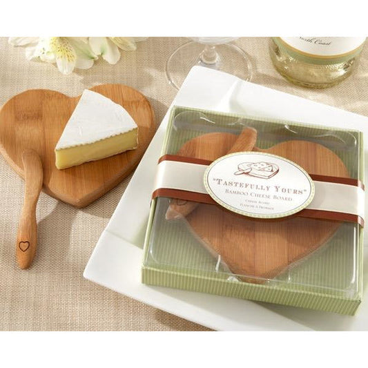 "Tastefully Yours" Heart-Shaped Bamboo Cheese Board