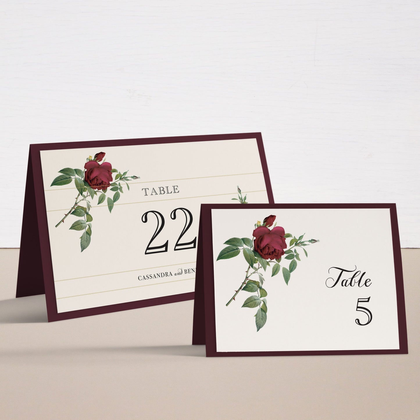 Ivory & Burgundy Tented Table Numbers