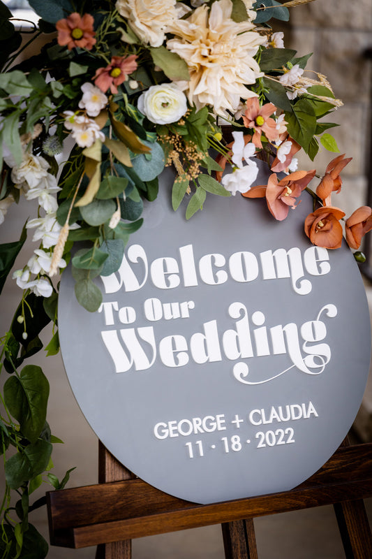 3D Acrylic Welcome Wedding Sign. Laser Welcome - Round Friday