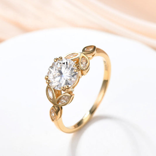 6.5mm Round Cut 1ct Engagement ring 14k Gold wedding Ring